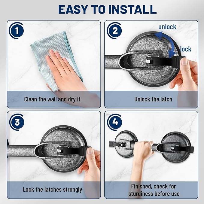 SPECILITE Grab Bars for Bathtubs and Showers 2 Pack Strong Suction Grab Bar, 12 Inch Heavy Duty Shower Handle for Seniors and Elderly, Bathroom Safety Grip Removable No Drilling Waterproof Black