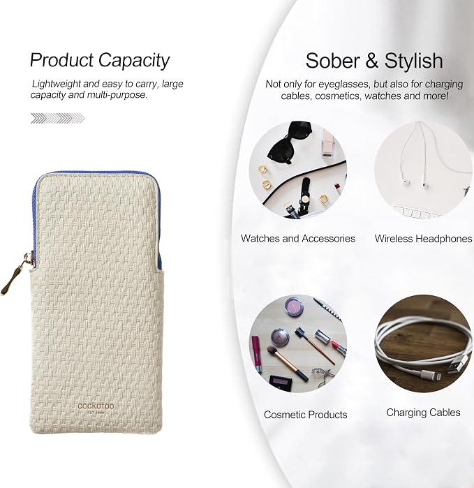 Cockatoo Portable Glasses Case, Drop-Resistant Eyewear Storage Pouch, Slim Soft Case for Sunglasses, with Cleaning Cloth