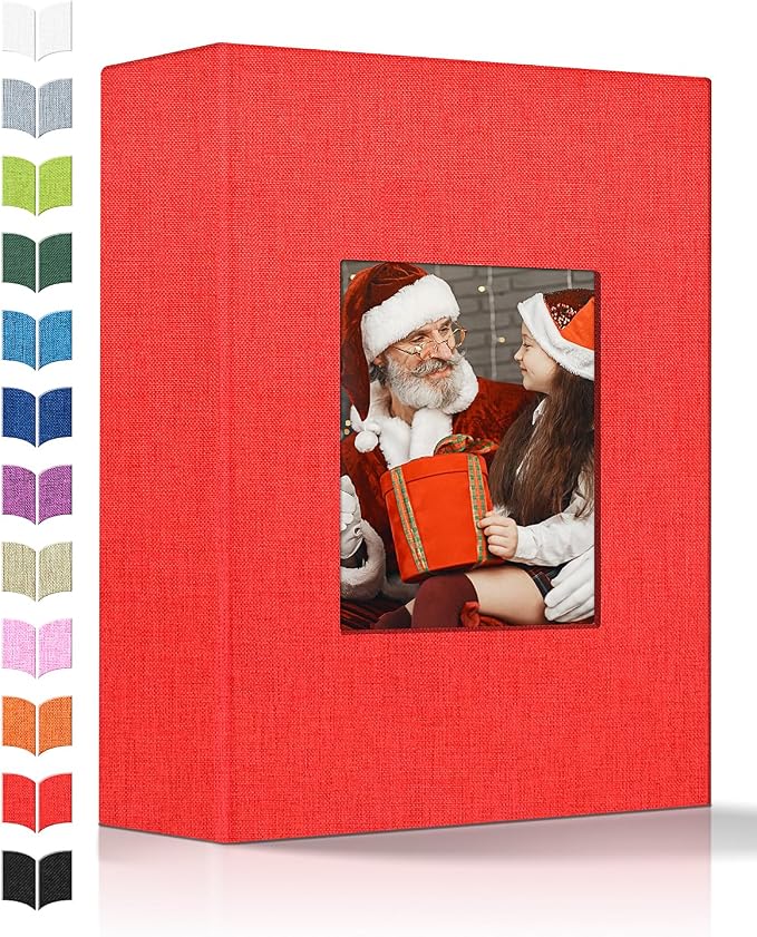 Artfeel Photo Album 4x6 with 100 Pockets,Slip-in Picture Albums,Linen Cover Memory Book with Front Window,White Page Vertical Photo Book for Wedding,Family,Anniversare,Baby,Vacation