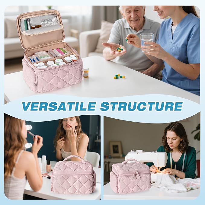 Marscamd Pill Bottle Organizer with Insulated Pocket, Pink (Bag ONLY) | with 4 Customized Dividers & Padded Protection for Pill Bottles, Insulin and First Aid Supplies