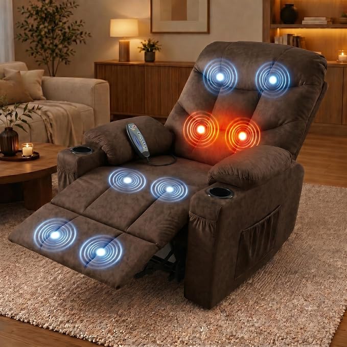 Electric Power Lift Recliner Chair for Elderly, Lift Recliner Chair with Massage and Lumbar Heat, 150° Reclining Chair with Cup Holders, Side Pockets and Remote Control, Ideal for Living Room (Brown)