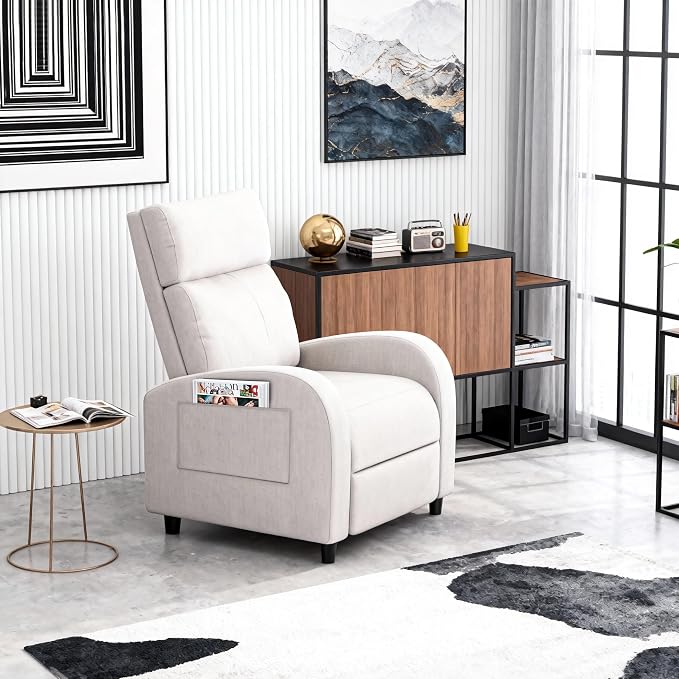 Homall Recliner Chair, Recliner Sofa Fabric for Adults, Beige Recliners | Home Theater Seating with Lumbar Support, Reclining Sofa Chair for Living Room