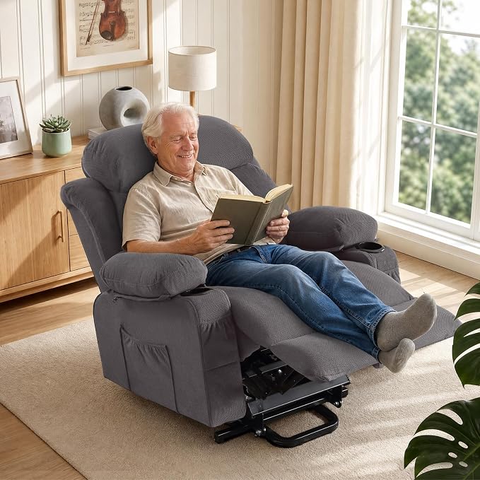 Electric Power Lift Recliner Chair Sofa with Massage and Heat for Elderly,Lift Chair with Cup Holder & Side Pockets for Living Room