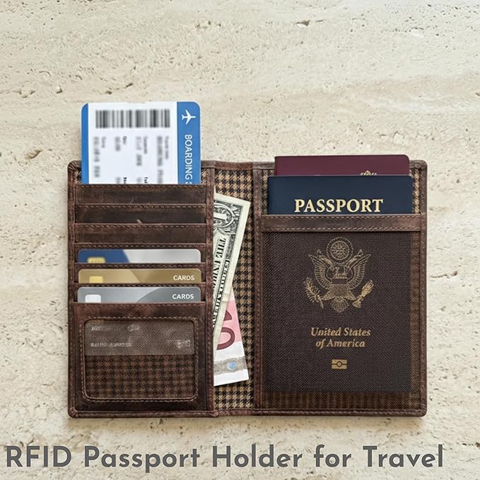 SETTINI® Genuine Leather RFID Passport Holder Wallet for Travel Compass | RFID blocking, genuine leather, passport + card slots, travel wallet, gift for travelers