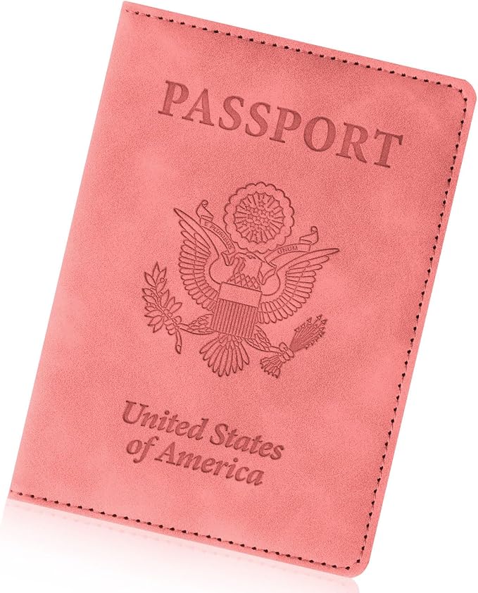 Passport Holder for Travel Essentials,RFID Blocking Passport Cover Wallet Card Case for Women and Men (Pink)