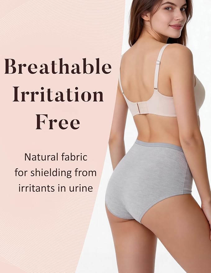 AIRCUTE Washable Urinary Incontinence Protective Underwear for Women Leak Proof Absorbent Reusable Panties 60ML 1 Pack (Gray, Medium)