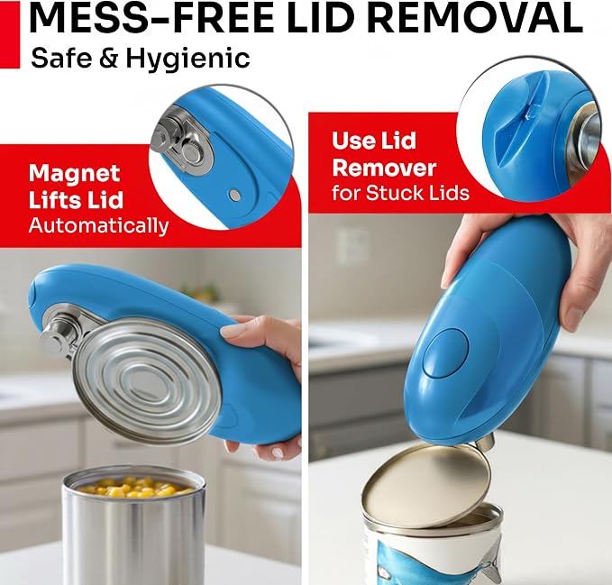 MUELLER HOME SmoothEdge Auto Electric Can Opener, Blue | Battery-Operated, One-Touch w Magnet Lid Lifter, Smooth-Edge Cut Technology, Portable Hands-Free Automatic
