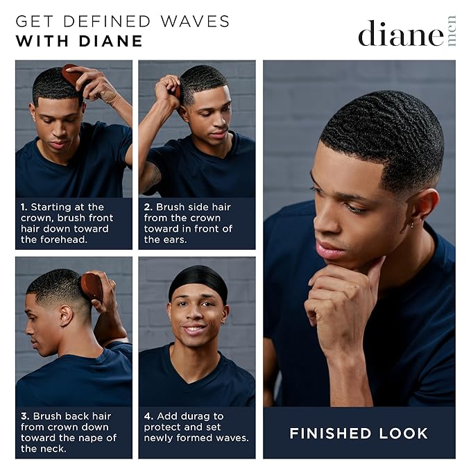 Diane Reinforced Boar Bristle Club Wave Brush for Men and Barbers – Medium Bristles for Thick and Curly Hair – Use for Detangling, Smoothing, Wave Styles, Restore Shine and Texture