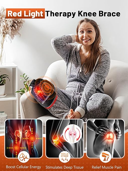 Red Light Therapy for Knee with Vibration Massage, Extension Band, Wireless Rechargeable Controller,Near Infrared Light Therapy Heated Device for Knee/Elbow/Shoulder Pain Relief