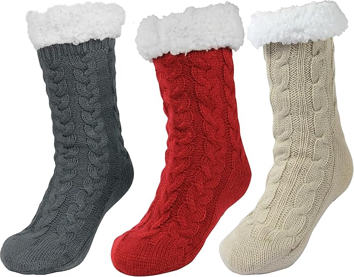Slipper Socks for Women with Gripper - Winter Non Slip Thick Fuzzy Socks - Warm Cozy Christmas Gift