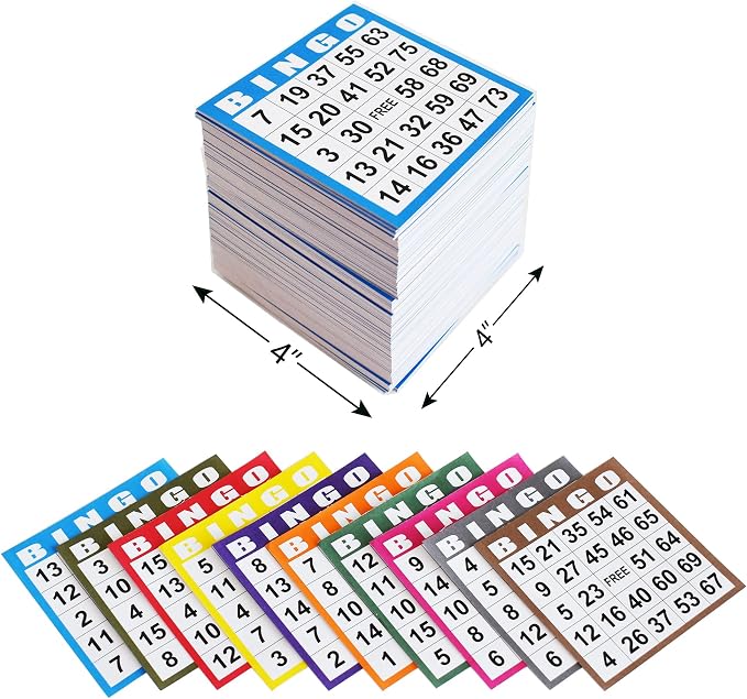 Yuanhe Bingo Game Cards Disposible – 1 Card 10 Sheets – 100 Books -10 Colors for Large Groups