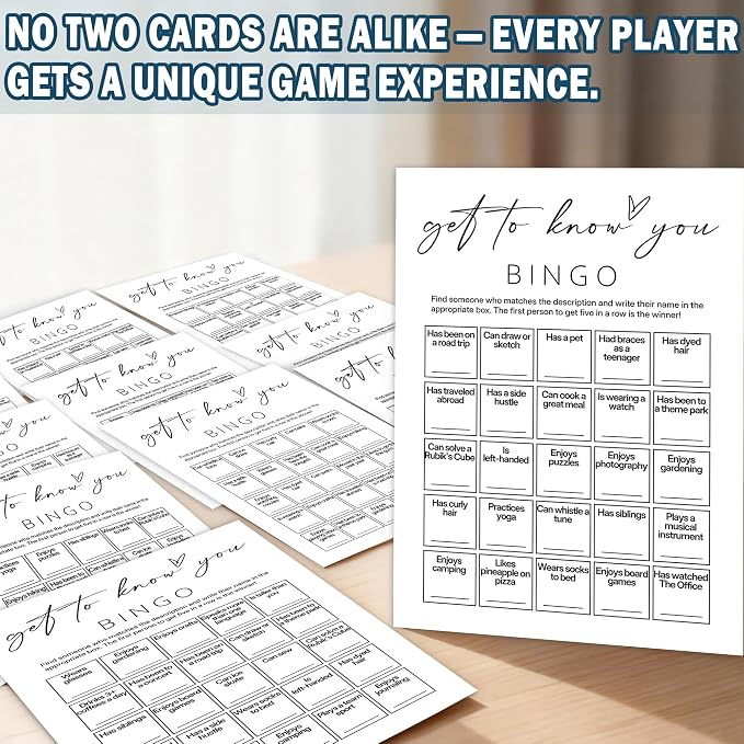 Team Building Games for Work Adults – Get to Know You Bingo Game, 25 Unique Human Bingo Cards 5x7 Inch, Ice Breaker & Office Games for Parties, Meetings & Events - A03
