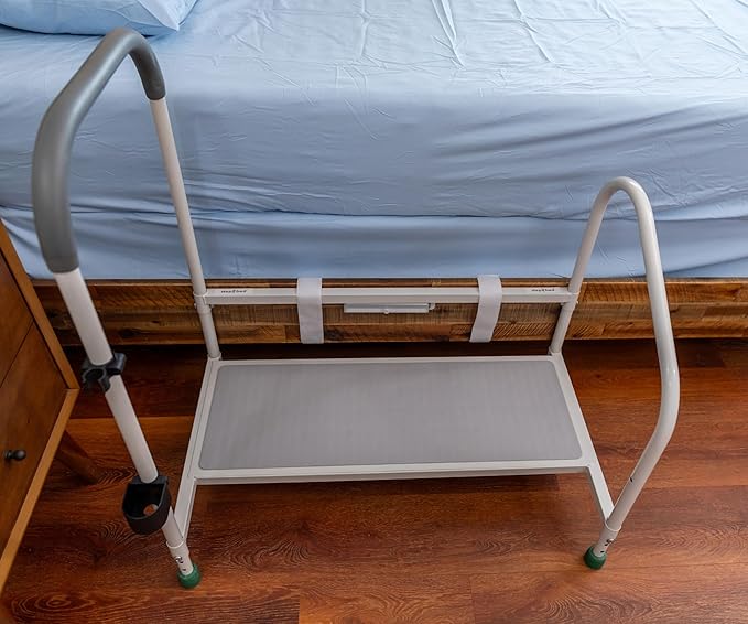 step2bed Deluxe Bed Rails for Elderly Adults - Adjustable Height Bed Safety Rail for Seniors with Cane Holder, LED Light, Mesh Bag, Handicap Grab Bars and More - Premium Bed Side Step Assist Device