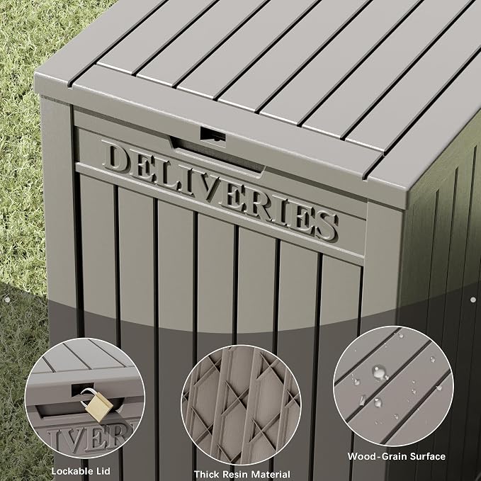 Package Delivery Box for Outside, 48 Gallon Storage with Lockable Secure, Large Double Wall Resin Outdoor Package Delivery Waterproof Deck