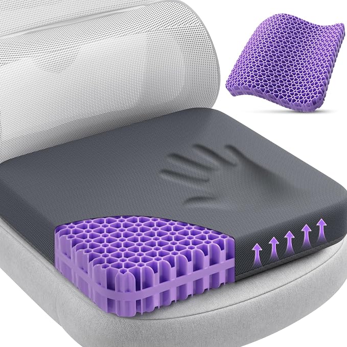 TushGuard Gel Seat Cushion for Long Sitting, Enlarged & Thickened Patent Design, Breathable Cooling Chair Pad for Office, Soft Car Seat Cushion for Wheelchair (2.2" Thick, Black)