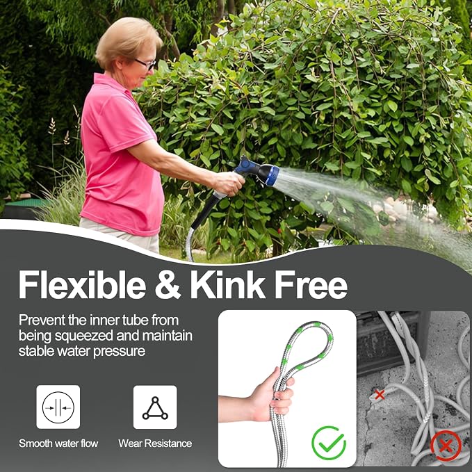 SPECILITE 125ft 304 Stainless Steel Metal Garden Hose with Nozzle | Puncture Resistant, Flexible, Never Kink & Tangle, Heavy Duty Water Pipe for Yard, Outdoor, Lawn