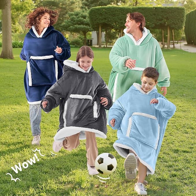 JOYWOO Kids Wearable Blanket Hoodie,Oversized Cat lovers Hoodie Blanket for kids & Teens,Birthday Gifts for Girl Boys,Warm Cozy Fuzzy Sherpa Fleece Sweatshirt Blankets with Giant Pocket Gifts,Grey