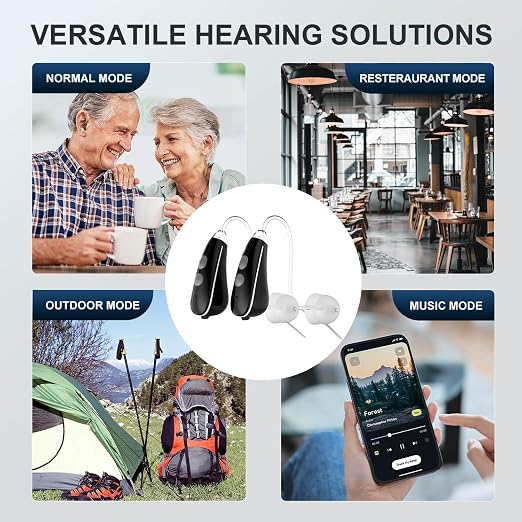 Ceretone OTC Hearing Aids for Seniors, Behind-the-Ear Hearing Aid with Intricon Chip & Knowles Speaker, Adjustable Volume & Multi Modes, Lightweight, Long Battery Life, Ideal Gift for Elderly, Black
