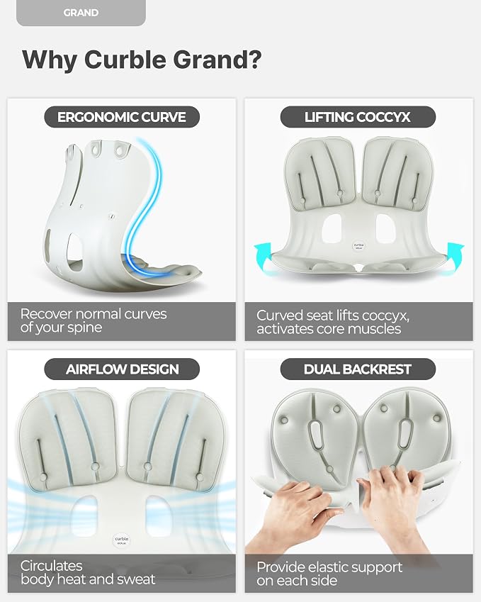 curble Grand Cover Set – Ergonomic Back Support, Washable & Detachable Cushion Cover Grand (Grey)