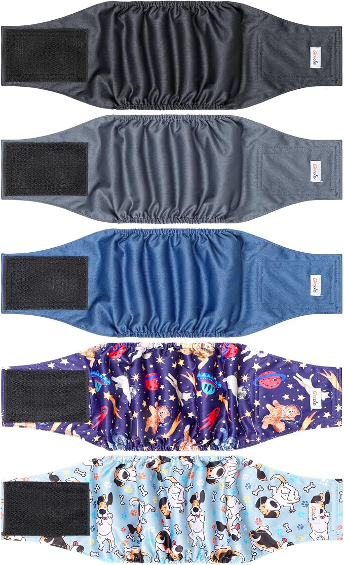 5 Pack Dog Diapers Male Reusable, Premium Belly Bands for Dogs, High Absorbing Male Dog Pee Wraps for Doggie in Incontinence or Excitable Urination and Training Black XS