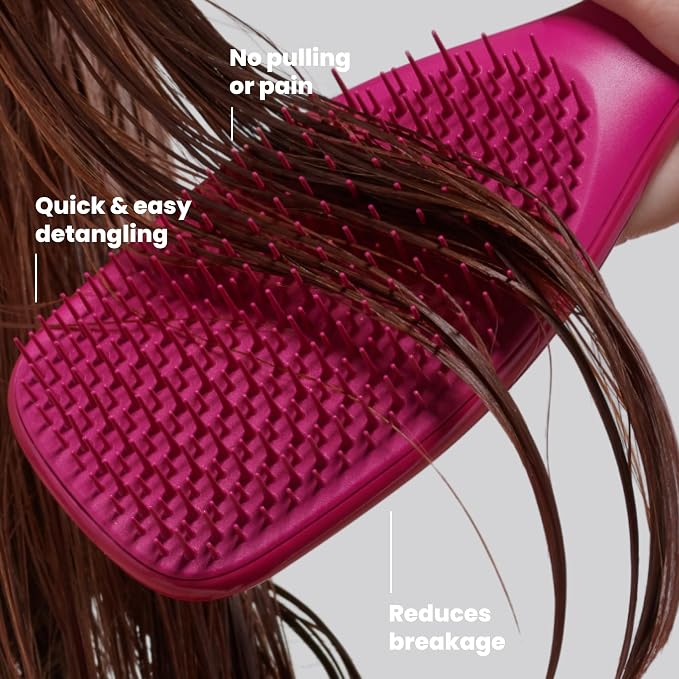 Tangle Teezer Ultimate Detangler Brush, Straight to Wavy, Raspberry | Patented two-tier, regular-flex teeth reduce breakage & split ends on wet or dry hair; Shower-friendly hairbrush for all ages