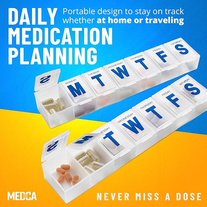 MEDca Weekly Pill Organizer, 7-Day Pill Planner Extra Large, (Bulk Case Pack of 100 Pill Organizers)