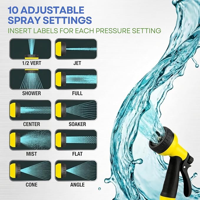 J&B XpandaHose 75ft Expandable Garden Hose, Lightweight, Brass Connectors | Ultra Strong 3750D fabric, 4-layer latex core, expands 3X, kink & leak-resistant, 10-pattern nozzle, storage bag