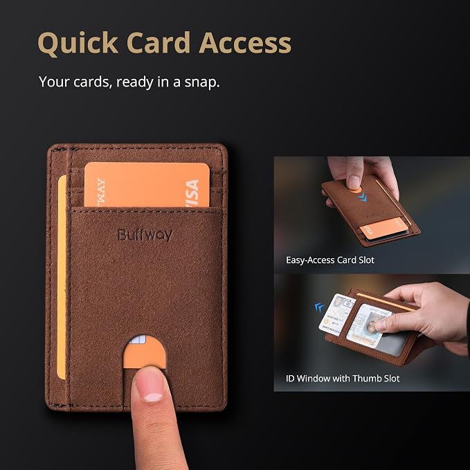 Buffway Slim Minimalist Front Pocket RFID Blocking Leather Wallets for Men and Women - At Sahara Coffee