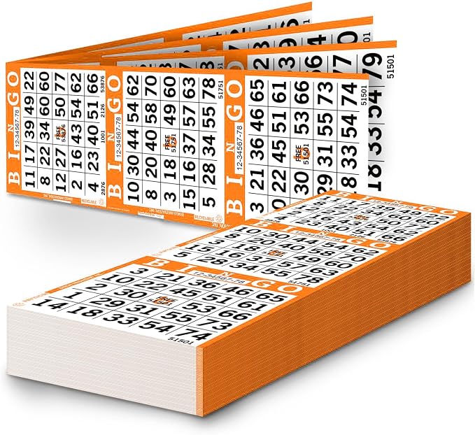 Bingo Paper Sheets – 3 Faces, 12" x 4" – Pack of 500 Disposable Bingo Cards – Recyclable Dauber Paper for Seniors, Adults & Community Events (Orange)