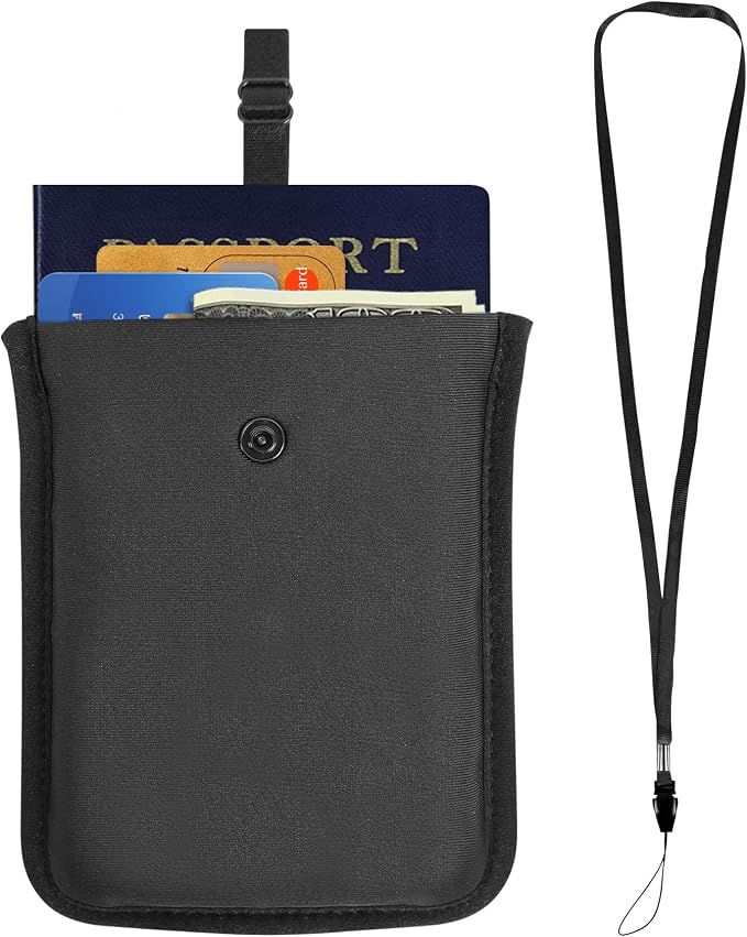 RFID-Blocking Travel Bra Wallet, Hidden Money Pouch with Elastic Strap | Ideal Secret Pocket to Protect Your Passport, Credit Cards, Cash and Valuables Under-Clothes, Black, Bamneat