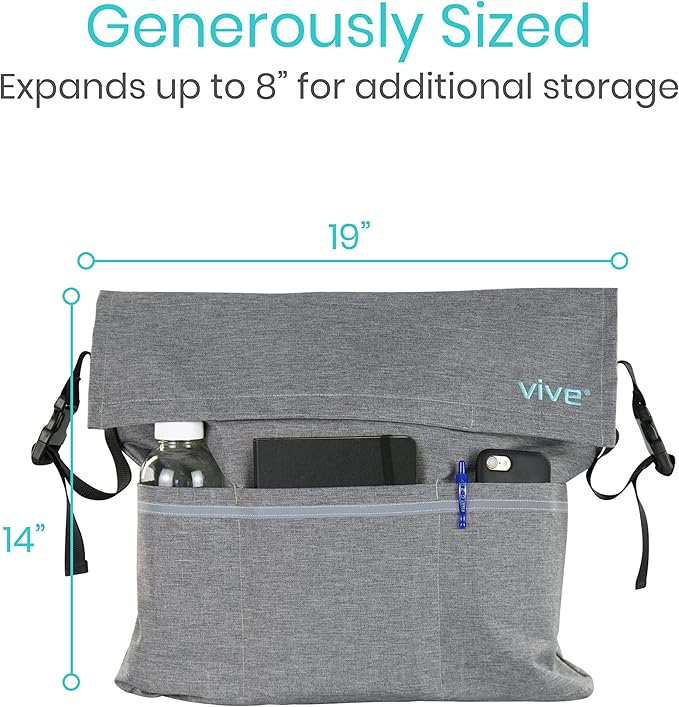 Vive XL Wheelchair Accessories Bag - Waterproof, Scratch-Resistant, Double-Stitched, Machine Washable for Adults, Seniors, 15 Colors - Storage Walker Backpack to Hang on Back
