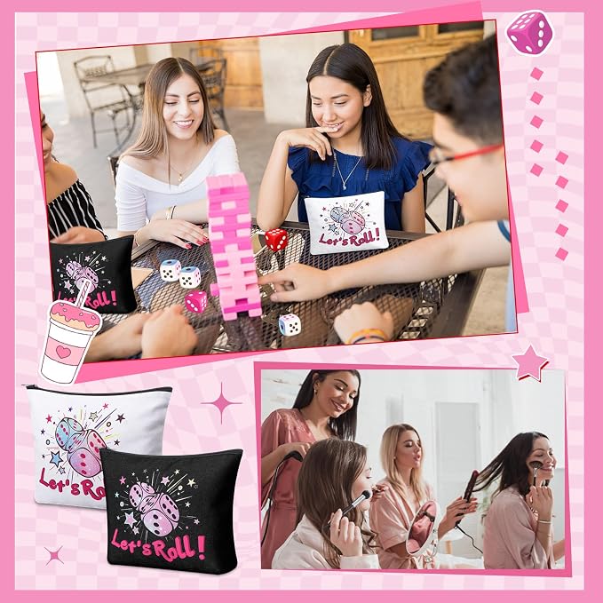 12 Pcs Bunco Gifts for Women Bunco Makeup Bags Let's Roll Dice Game Makeup Bags Casino Lover Gifts Travel Zipper Pouch Dice Game Present Birthday Present for Women Players