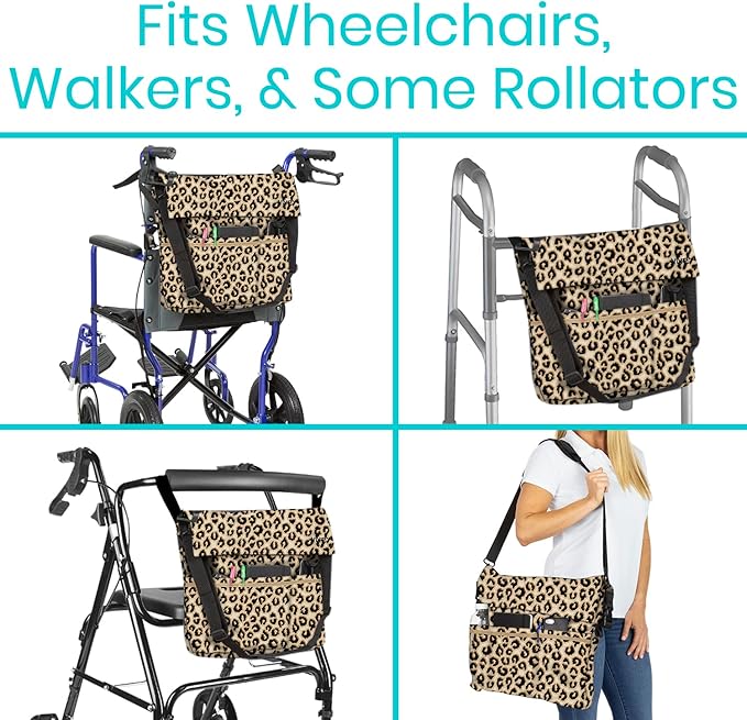Vive XL Wheelchair Accessories Bag - Waterproof, Scratch-Resistant, Double-Stitched, Machine Washable for Adults, Seniors, 15 Colors - Storage Walker Backpack to Hang on Back