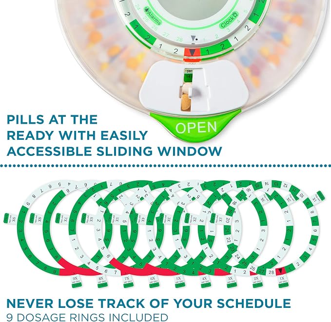 Live Fine Automatic Locking Pill Dispenser, 28 Day, Frosted Lid | Medicine Pill Organizer, Lockable Medicine Box, Pill Box with Alarm, Audio & Visual Alerts, Sliding Retrieval Window