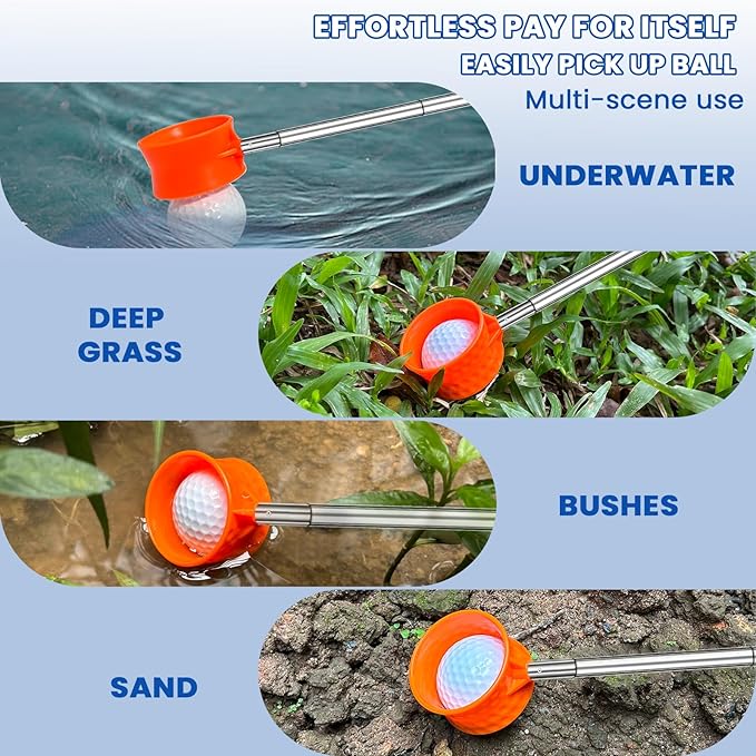 SPEENSUN Golf Ball Retriever, Max 6/9/12/15Ft Lightweight Portable Stainless/Aluminum Alloy Telescopic Golf Ball Grabber for Water, Bushes, Grass and Sand, Golf Accessories Gifts for Men Women