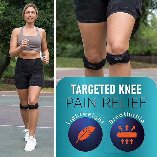 PhysFlex 2 Pack Patella Knee Brace - Knee Support and Pain Relief, Running, Hiking, Basketball, Jumpers Knee, Tendonitis, Adjustable Strap Patellar Tendon Stabilizer (Beige)