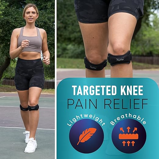 PhysFlex 2 Pack Patella Knee Brace - Knee Support and Pain Relief, Running, Hiking, Basketball, Jumpers Knee, Tendonitis, Adjustable Strap Patellar Tendon Stabilizer (Pink)