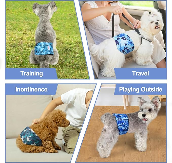 5 Pack Dog Diapers Male Reusable, Premium Belly Bands for Male Dogs, High Absorbing Male Dog Pee Wraps for Doggie in Incontinence or Excitable Urination and Training Camouflage Pattern XXL