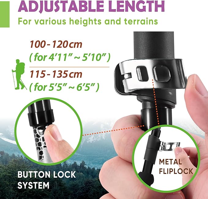 Trekology Trek-Z Collapsible Hiking & Trekking Poles - Balance Support for Seniors, Women, and Men, 2pc Per Set