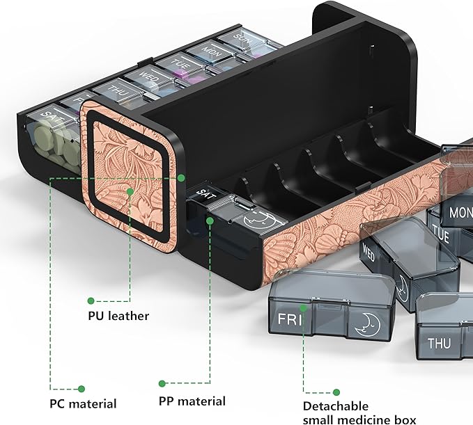 Pill Organizer 7 Day AM PM, Discreet 2 Times a Day Weekly Pill Box with Double Protection Shell, Large Capacity Portable Vitamin Case for Travel Meds & Medicine Organizer (Organge-Pink)