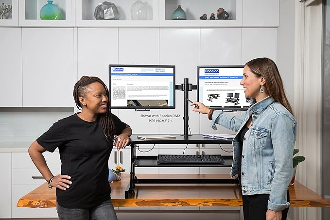 Rocelco 37.5" Deluxe Height Adjustable Standing Desk Converter - Quick Sit Stand Up Dual Monitor Riser - Gas Spring Assist Computer Workstation - Large Retractable Keyboard Tray - Black (R DADRB)