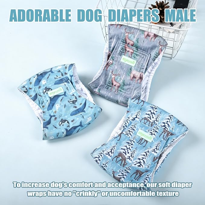 wegreeco Washable Male Dog Belly Band (Stylish Pattern) - Pack of 3 - Dog Diapers Male - Washable Male Dog Belly Wrap (Dolphins, Large)