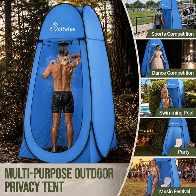 WolfWise Pop Up Shower Tent for Camping Essentials, Compact & Lightweight | Portable Instant Changing Tent with Window & Carry Bag, Privacy Dressing Room Bathroom for Outdoor, 6'3"/6'11" H