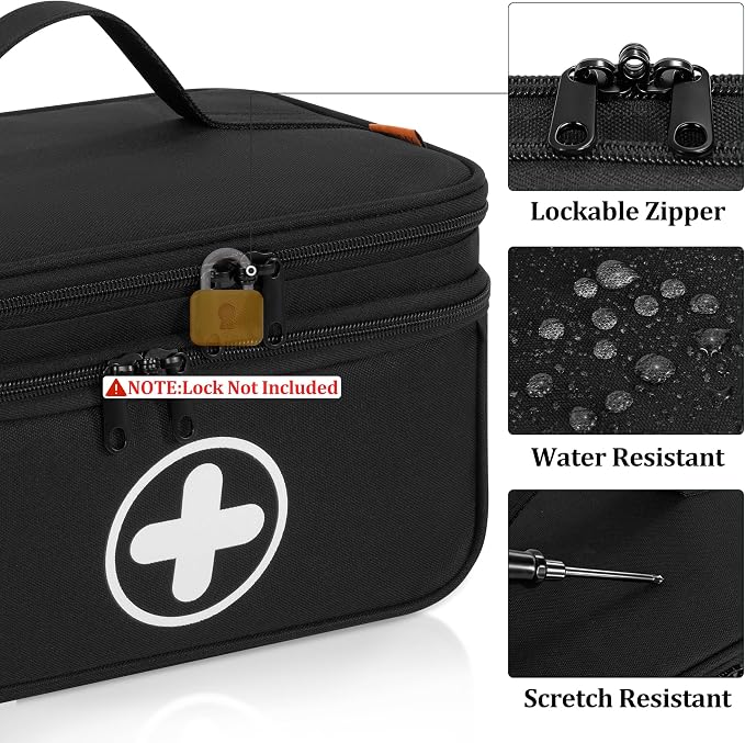 Medicine Organizer Bag with 100 Small Pill Bags, Pill Bottle Bag | 2 Layer Lockable Medicine Travel Bag with Adjustable Divider, Suitable for Pills, Vitamins, Fish Oil,Medical Supplies
