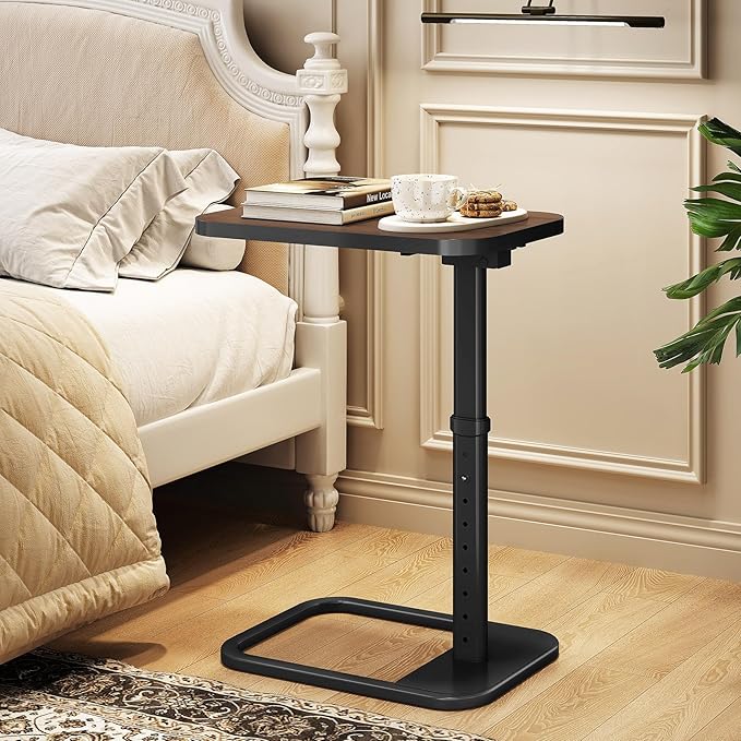 Kitstorack TV Tray Table, Adjustable Height & Rounded Metal Corners, Snack Table for Couch, Sofa, Bed, Chair, Living Room, C Shaped End Side Table for Eating, Dinner or Laptop, Small Spaces, Espresso