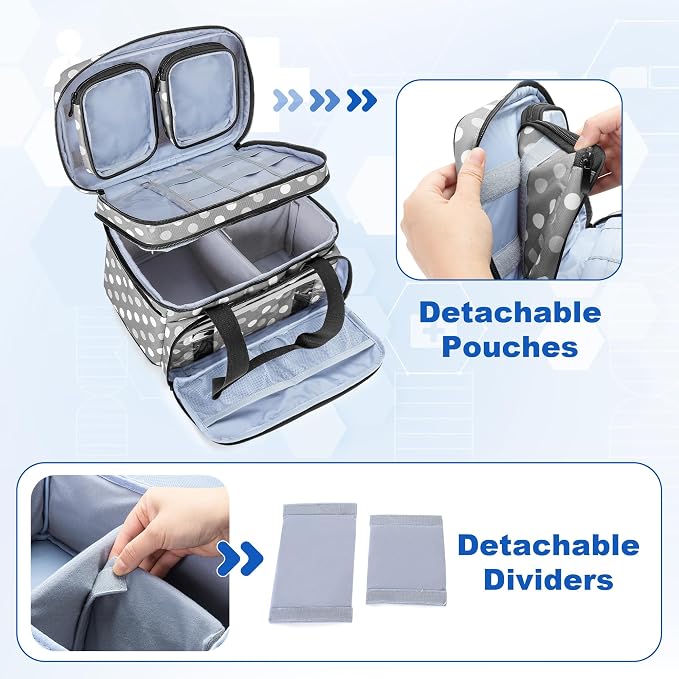 BAFASO Double Layer Medicine Bag with 2 Detachable Pouches, Polka Dots | Pill Bottle Organizer for Travel and Daily Use (Bag ONLY)
