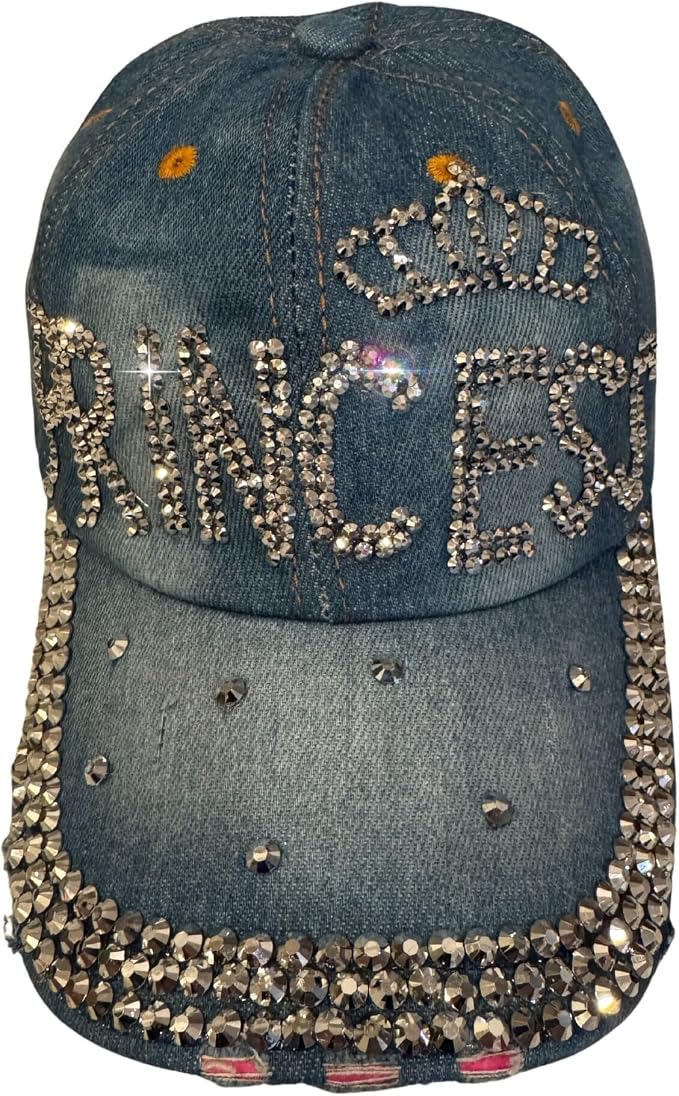 Popfizzy Bedazzled Hat for Women, Rhinestone Denim Hat, Fun Adult Bling Hats, Birthday Gifts for Women, Adjustable, One Size