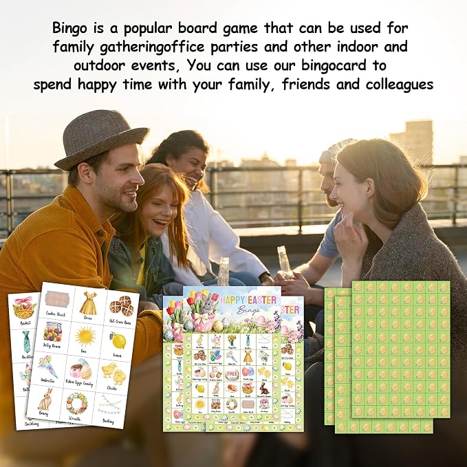 Easter Bingo Game Cards, Happy Easter Party Game for Adults Large Group, Bunny Themed Fun Games, Spring Tulip Party Activities, Icebreaker Games for Family Friends, 16