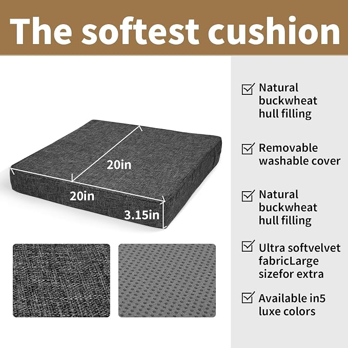 BUYUE Chair Lifting Cushion for Elderly 20" x 20" x 3", Friendly Woven Fabric High-Density Foam Recliner Chair Pad Couch Armchair Seat Cushion, Gray