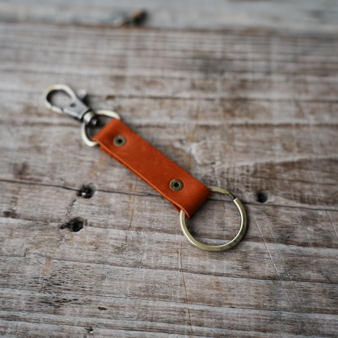 Genuine Leather Keychain Walnut Leather Key Holder Mens Belt Key Chain Ring Fob